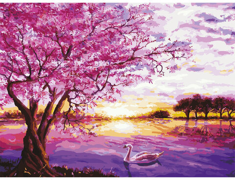 Картина по номерам 40х50 см, ОСТРОВ СОКРОВИЩ "Цветущая сакура", на подрамнике, акриловые краски, 3 кисти, 662494