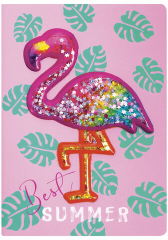 Блокнот МАЛЫЙ ФОРМАТ (103х148 мм) А6, 32 л., сшивка, декор, клетка, ЮНЛАНДИЯ, Фламинго, 662706