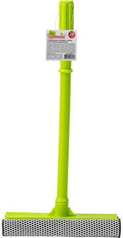 Окномойка ЛЮБАША, пластиковая ручка 40 см, рабочая часть 20 см (стяжка, губка, ручка), 603614