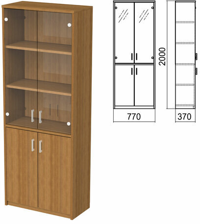 Шкаф закрытый со стеклом "Арго", 770х370х2000 мм, орех (КОМПЛЕКТ)