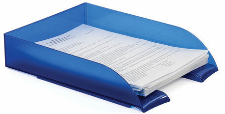 Лоток горизонтальный для бумаг BRAUBERG "Office style", 320х245х65 мм, тонированный синий, 237290