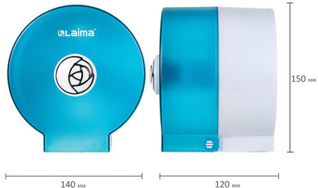 Диспенсер для бытовой туалетной бумаги LAIMA, КРУГЛЫЙ, тонированный голубой, 605045