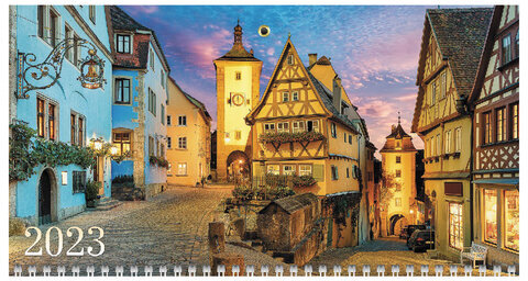 Календарь квартальный с бегунком 2023 г., 3 блока, 3 гребня, ЭКСТРА, "Уголок Европы", HATBER, 3Кв3гр3ц_27078