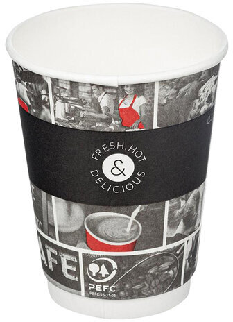 Одноразовые стаканы 300 мл, КОМПЛЕКТ 25 шт., бумажный ДВУХСЛОЙНЫЕ, Cafe Noir (мелованные), холодное/горячее, HUHTAMAKI, 77121200-2356