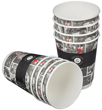 Одноразовые стаканы 300 мл, КОМПЛЕКТ 25 шт., бумажный ДВУХСЛОЙНЫЕ, Cafe Noir (мелованные), холодное/горячее, HUHTAMAKI, 77121200-2356