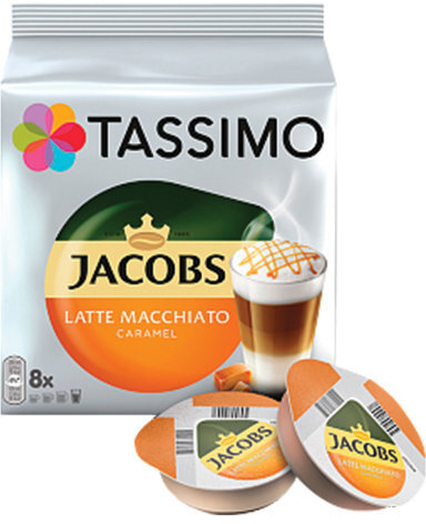 Кофе в капсулах JACOBS "Latte Macchiato Caramel" для кофемашин Tassimo, 8 порций (16 капсул), 8052186