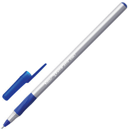 Ручка шариковая с грипом BIC "Round Stic Exact", СИНЯЯ, корпус серый, узел 0,7 мм, линия письма 0,28 мм, 918543