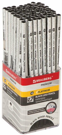 Карандаш чернографитный BRAUBERG &quot;PREMIUM TURKEY&quot;, 1 шт., &quot;Platinum&quot;, НВ, дисплей, 181561