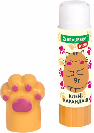 Клей-карандаш "Лапки" Cat Paw, 9 г, фигурный колпачок, 3 шт. на блистере, BRAUBERG KIDS, 271982