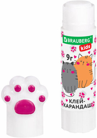 Клей-карандаш "Лапки" Cat Paw, 9 г, фигурный колпачок, 3 шт. на блистере, BRAUBERG KIDS, 271982