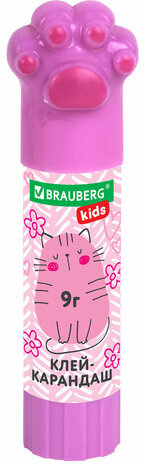 Клей-карандаш "Лапки" Cat Paw, 9 г, фигурный колпачок, 3 шт. на блистере, BRAUBERG KIDS, 271982