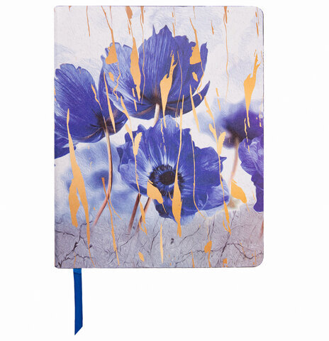 Тетрадь А5 (168х208 мм), 80 л., сшивка, клетка, под кожу, BRAUBERG VISTA, "Blue flowers", 403920