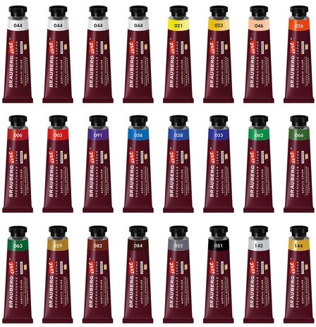 Краски акриловые художественные BRAUBERG ART PREMIERE, НАБОР 24 шт., в тубах по 22 мл, 191782