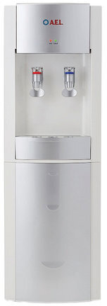 Кулер для воды LD-AEL-28c, напольный, НАГРЕВ/ОХЛАЖДЕНИЕ ЭЛЕКТРОННОЕ, шкафчик 10 л, 2 крана, белый/серебристый, 00257