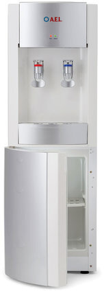 Кулер для воды LD-AEL-28c, напольный, НАГРЕВ/ОХЛАЖДЕНИЕ ЭЛЕКТРОННОЕ, шкафчик 10 л, 2 крана, белый/серебристый, 00257