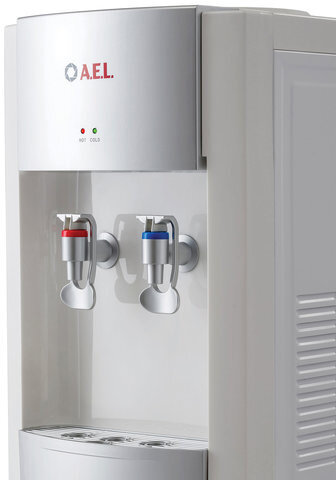 Кулер для воды LD-AEL-28c, напольный, НАГРЕВ/ОХЛАЖДЕНИЕ ЭЛЕКТРОННОЕ, шкафчик 10 л, 2 крана, белый/серебристый, 00257