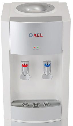 Кулер для воды LD-AEL-28c, напольный, НАГРЕВ/ОХЛАЖДЕНИЕ ЭЛЕКТРОННОЕ, шкафчик 10 л, 2 крана, белый/серебристый, 00257