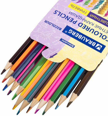 Карандаши с двухцветным грифелем BRAUBERG BICOLOUR, 12 штук, 24 цвета, 181855