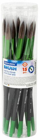 Кисть из ворса пони № 9, BRAUBERG PREMIUM, 200988