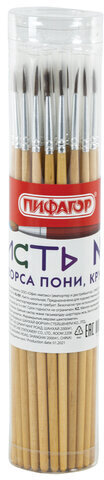 Кисть ПИФАГОР, ПОНИ, круглая, № 3, деревянная лакированная ручка, с колпачком, 200832