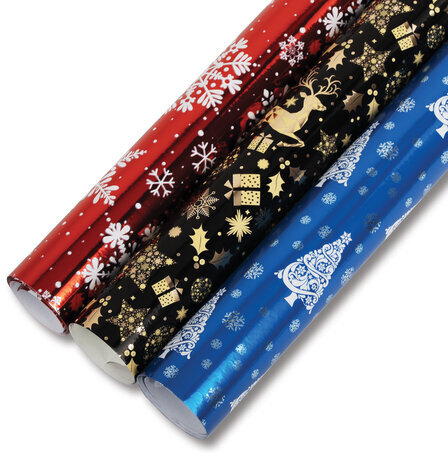 Бумага упаковочная подарочная С ЭФФЕКТАМИ новогодняя НАБОР 3 шт., "Xmas Pattern" 70х100 см, ЗОЛОТАЯ СКАЗКА, 591935