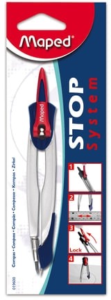 Циркуль MAPED (Франция) "Stop System", 130 мм, металлический, грифель 2 мм, блистер, 019600