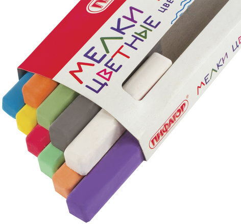 Мел цветной ПИФАГОР, набор 10 шт., квадратный, 221168