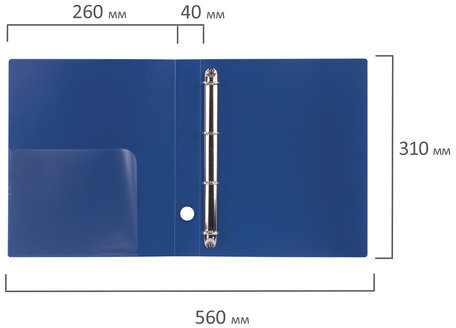 Папка на 4 кольцах BRAUBERG "Стандарт", 40 мм, синяя, до 300 листов, 0,9 мм, 221619