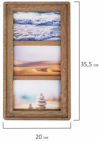 Рамка из мангового дерева BRAUBERG LOFT TRINITY, 3 фото 10х15 см, акриловый экран, 20х35,5 см, 391282