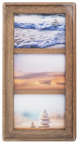 Рамка из мангового дерева BRAUBERG LOFT TRINITY, 3 фото 10х15 см, акриловый экран, 20х35,5 см, 391282