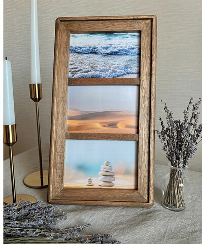 Рамка из мангового дерева BRAUBERG LOFT TRINITY, 3 фото 10х15 см, акриловый экран, 20х35,5 см, 391282