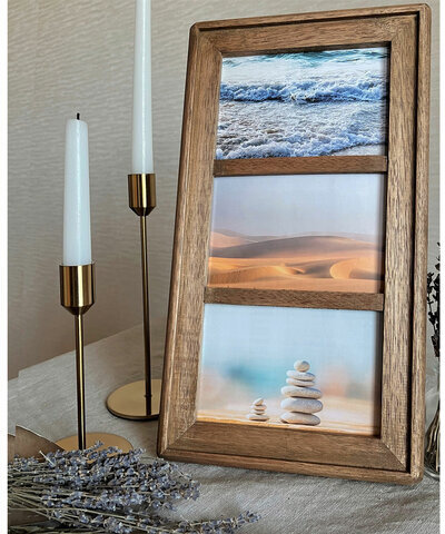 Рамка из мангового дерева BRAUBERG LOFT TRINITY, 3 фото 10х15 см, акриловый экран, 20х35,5 см, 391282