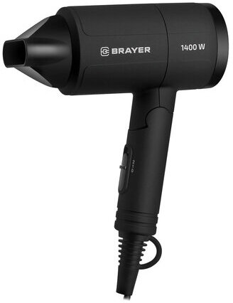 Фен BRAYER BR3040, 1400 Вт, 2 скорости, 1 температурный режим, складная ручка, черный