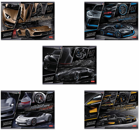 Альбом для рисования А4 40 л., скоба, 3D фольга, мат.ламинация, HATBER, 205х290 мм, "SuperCarsWorld", 40А4лофВ