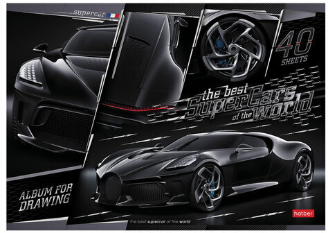 Альбом для рисования А4 40 л., скоба, 3D фольга, мат.ламинация, HATBER, 205х290 мм, "SuperCarsWorld", 40А4лофВ