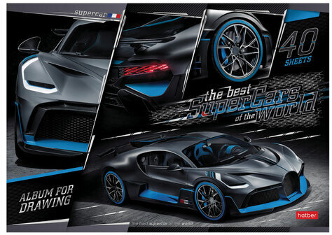 Альбом для рисования А4 40 л., скоба, 3D фольга, мат.ламинация, HATBER, 205х290 мм, "SuperCarsWorld", 40А4лофВ
