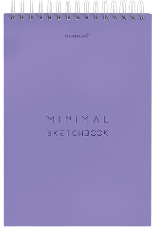 Скетчбук, белая бумага 100 г/м2, 140х201 мм, 60 л., гребень, жёсткая подложка, BRAUBERG ART, Minimal сиреневый, 116901