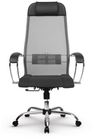 Кресло офисное МЕТТА "К-3" хром, ткань-сетка, сиденье и спинка регулируемые, темно-серое