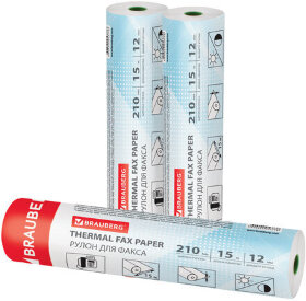 Рулон для факса 210 мм (диаметр 35 мм, длина 15 м, втулка 12 мм), BRAUBERG, 110377