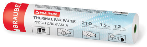 Рулон для факса 210 мм (диаметр 35 мм, длина 15 м, втулка 12 мм), BRAUBERG, 110377