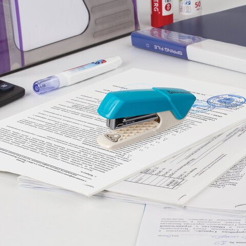 Степлер №10 BRAUBERG "ADVANCED", до 15 листов, с антистеплером, голубой, 228747