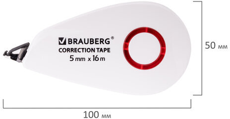 Корректирующая лента BRAUBERG SUPER, 5 мм х 16 м, корпус белый, блистер, 229061