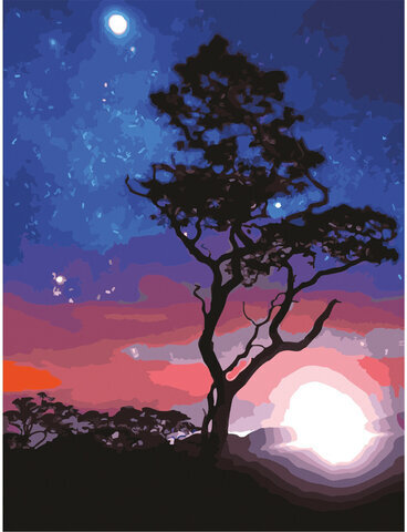 Картина по номерам 40х50 см, ОСТРОВ СОКРОВИЩ "Звездная ночь", на подрамнике, акриловые краски, 3 кисти, 662495