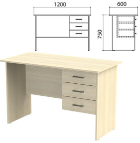 Стол письменный "Канц", 1200х600х750 мм, тумба 3 ящика, цвет дуб молочный (КОМПЛЕКТ)