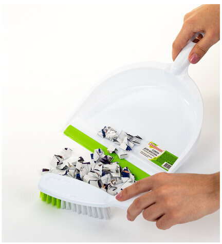 Совок для мусора ЛЮБАША со щеткой-сметкой, пластик, резиновая кромка, 603615