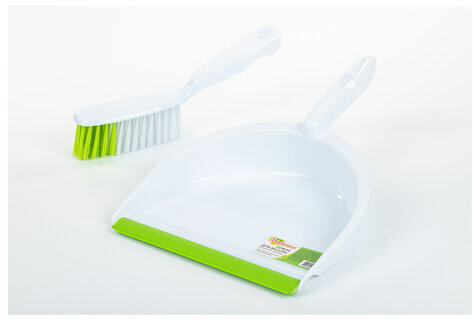 Совок для мусора ЛЮБАША со щеткой-сметкой, пластик, резиновая кромка, 603615