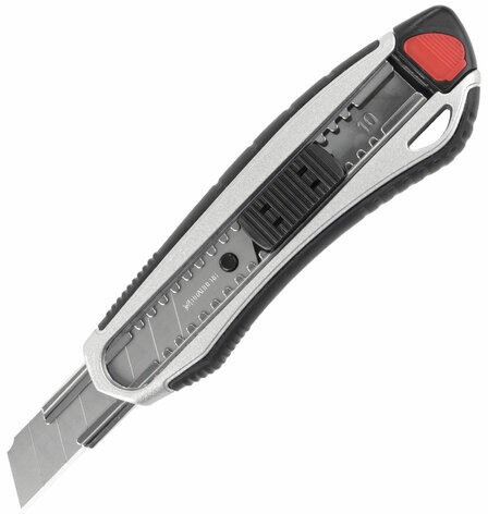 Нож канцелярский мощный 18 мм BRAUBERG "Heavy duty", автофиксатор, резиновые вставки, металл, 237158