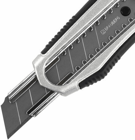 Нож канцелярский мощный 18 мм BRAUBERG "Heavy duty", автофиксатор, резиновые вставки, металл, 237158