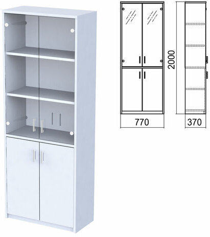 Шкаф закрытый со стеклом "Арго", 770х370х2000 мм, серый (КОМПЛЕКТ)