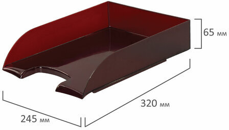 Лоток горизонтальный для бумаг BRAUBERG "Office style", 320х245х65 мм, тонированный красный, 237291